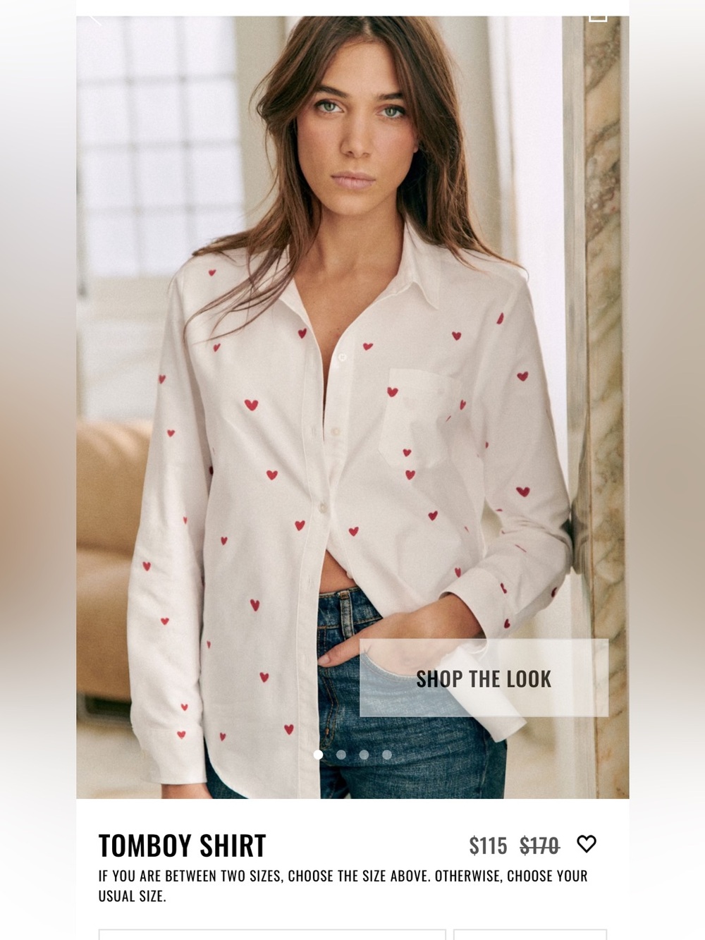 Sézane Tomboy Shirt - White with Red Heart Print